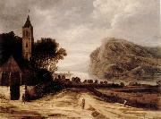 Philippe de Momper An extensiver river landscape with a church,cattle grazing and a traveller on a track china oil painting artist